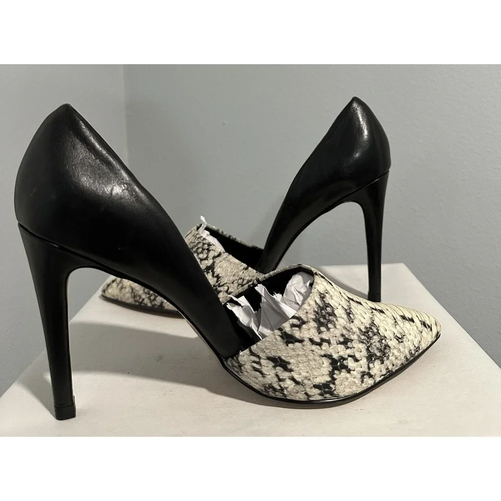 ALDO Black Stilettos Snake Print Toe Size 8 Two Tone Great Condition